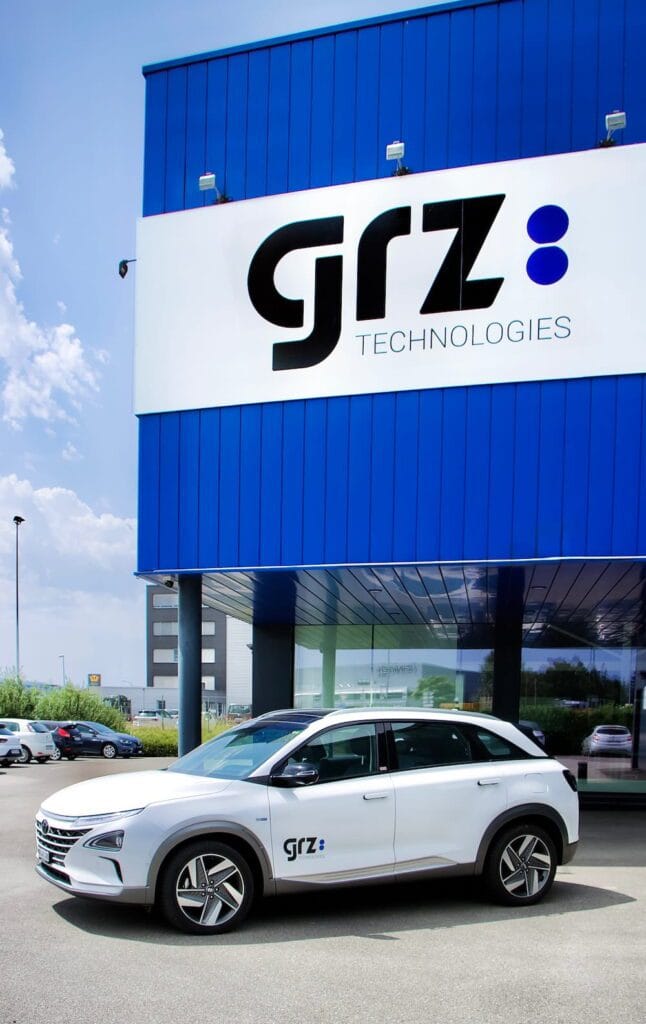 Hyundai Nexo fuel cell electric vehicle in front of GRZ's building, a hydrogen car of the second generation